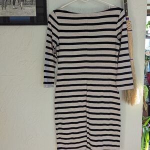 GAP Black and Oatmeal Striped 3/4 Sleeve Body Con Dress
